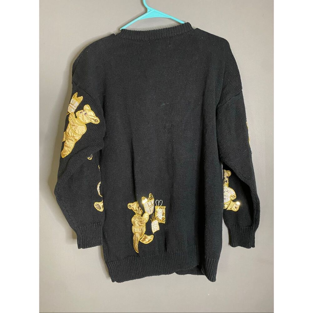P Galli Black Gold Teddy Bear Vintage Button Up Knit Cardigan Size Medium - Picture 6 of 7